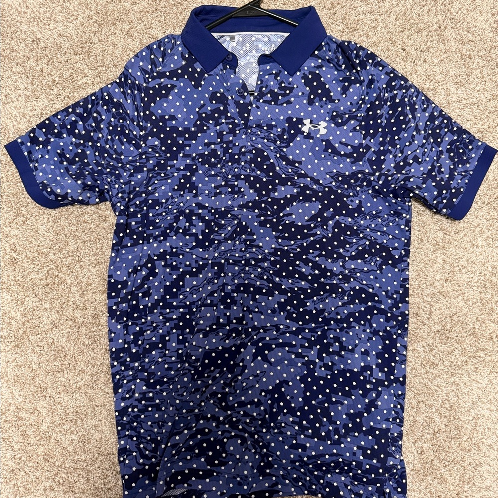 Under Armour Men's Navy and White Polka Dot Polo - Small - NWOT